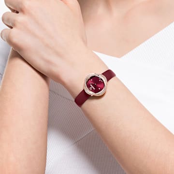 Zegarek Crystal Flower, Swiss Made, Skórzany pasek, Czerwony, Powłoka w odcieniu różowego złota - Swarovski, 5552780