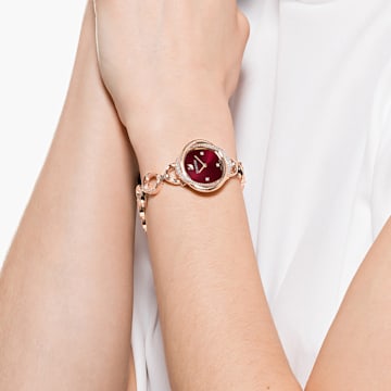 Crystal Flower watch, Metal bracelet, Red, Rose-gold tone PVD - Swarovski, 5552783