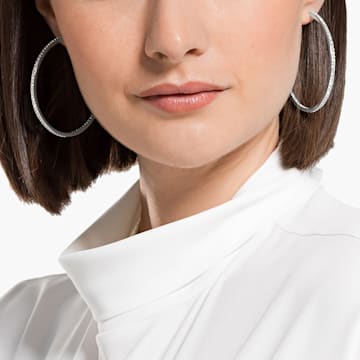 Rare hoop earrings, White, Rhodium plated - Swarovski, 5555724