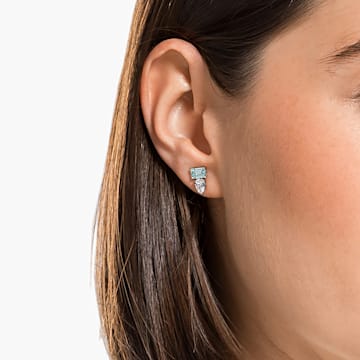 Attract stud earrings, Mixed cuts, Blue, Rhodium plated - Swarovski, 5556733