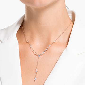 Attract Y necklace, White, Rose gold-tone plated - Swarovski, 5556911