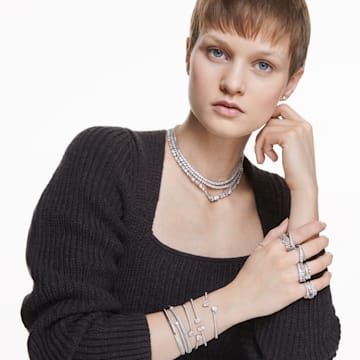Attract cuff armband, Verschillende slijpvormen, Wit, Rodium toplaag - Swarovski, 5556912