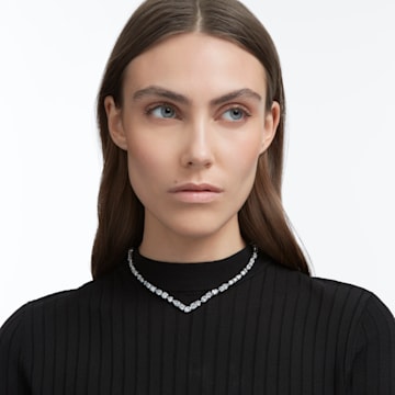 Tennis Deluxe V 項鏈, 混合式切割, 白色, 鍍白金色 - Swarovski, 5556917