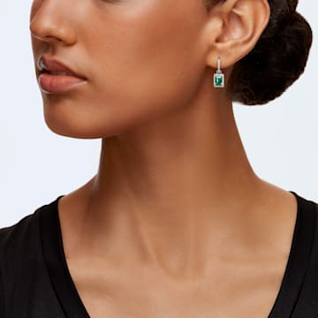 Angelic drop earrings, Rectangular cut, Green, Rhodium plated - Swarovski, 5559834
