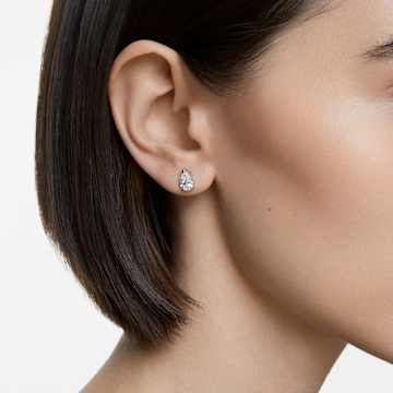 Attract stud earrings, Drop cut, White, Rhodium plated - Swarovski, 5563121