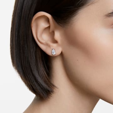 Attract stud earrings, Pear cut, White, Rhodium plated - Swarovski, 5563121