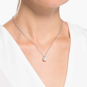 สร้อยคอ Treasure, ขาว, เคลือบโรเดียม - Swarovski, 5563288