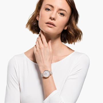 นาฬิกา Crystalline Joy, Swiss Made, สายหนัง, เทา, เคลือบโทนสีโรสโกลด์ - Swarovski, 5563702