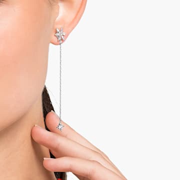Magic earrings, Snowflake, White, Rhodium plated - Swarovski, 5566677