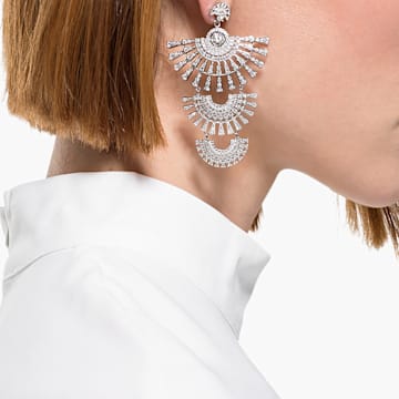 Swarovski Sparkling Dance Dial Up earrings, Large, White, Rhodium plated - Swarovski, 5568008
