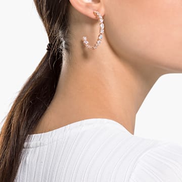 Tennis Deluxe hoop earrings, Mixed crystals cut, White, Rose-gold tone plated - Swarovski, 5585438