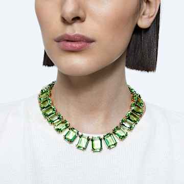 Millenia 项链, 超大仿水晶, 八角形切割, 绿色, 镀金色调 - Swarovski, 5598261