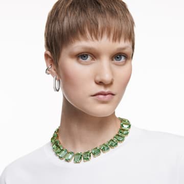 Millenia 项链, 超大仿水晶, 八角形切割, 绿色, 镀金色调 - Swarovski, 5598261