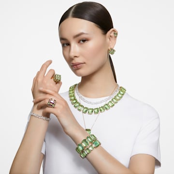 Millenia necklace, Oversized crystals, Octagon cut, Green, Gold-tone plated - Swarovski, 5598261