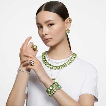 Millenia bracelet, Oversized crystals, Octagon cut, Green, Gold-tone plated - Swarovski, 5598347