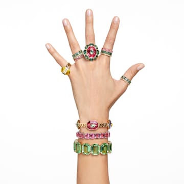 Millenia 手链, 超大仿水晶, 八角形切割, 绿色, 镀金色调 - Swarovski, 5598347