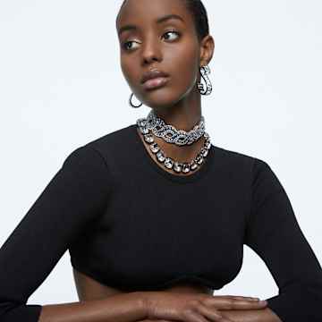 Hyperbola choker, Mixed cuts, Wave, White, Rhodium plated - Swarovski, 5598359
