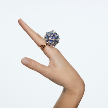 Curiosa 个性戒指, 圆形, 蓝色, 镀金色调 - Swarovski, 5599806