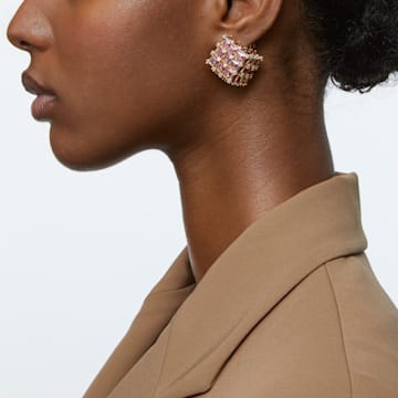 Curiosa stud earring, Single, Square, Orange, Gold-tone plated - Swarovski, 5599826