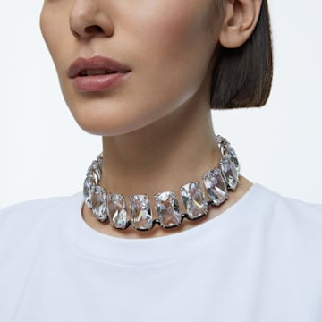 Harmonia choker nyaklánc, Nagy méretű lebegő kristályok, Fehér, Kevertfém-felület - Swarovski, 5600035