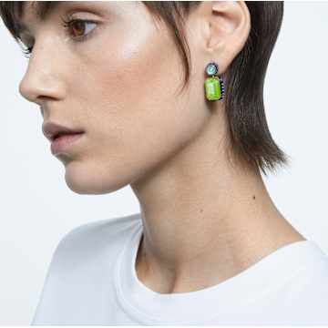 Orbita drop earrings, Asymmetrical design, Octagon cut, Multicolored, Gold-tone plated - Swarovski, 5600519