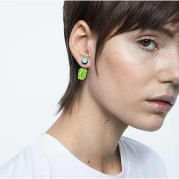 Orbita drop earrings, Asymmetrical design, Octagon cut, Multicolored, Gold-tone plated - Swarovski, 5600519