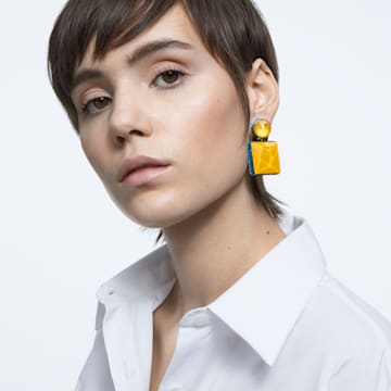 Orbita drop earrings, Asymmetrical, Square cut, Multicolored, Gold-tone plated - Swarovski, 5600522