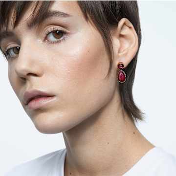 Orbita drop earrings, Asymmetrical design, Drop cut, Multicolored, Gold-tone plated - Swarovski, 5600523