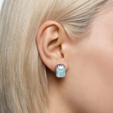 Orbita stud earring, Single, Octagon cut crystal, Multicolored, Gold-tone plated - Swarovski, 5600526