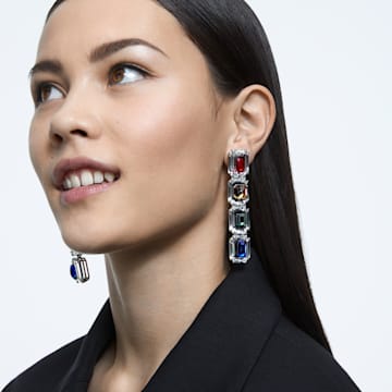 Chroma clip earrings, Oversized crystals, Multicoloured, Rhodium plated - Swarovski, 5600628