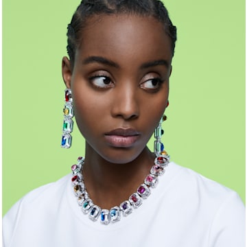 Chroma clip earrings, Oversized crystals, Multicoloured, Rhodium plated - Swarovski, 5600628