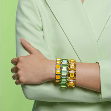 Chroma bracelet, Cushion cut crystals, Yellow, Gold-tone plated - Swarovski, 5600669