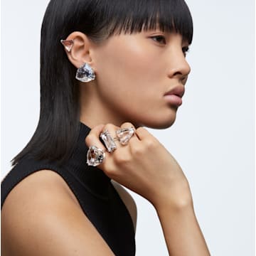 Mesmera 夹式耳环, 单只、三角形切割, 白色, 镀铑 - Swarovski, 5600752