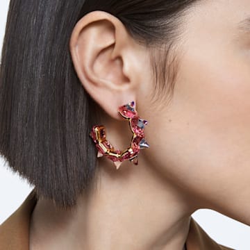 Chroma hoop earrings, Pink, Gold-tone plated - Swarovski, 5600895