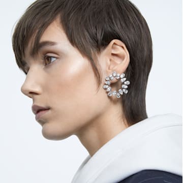 Millenia 大圈耳环, 圆形、梨形切割, 中码, 白色, 镀铑 - Swarovski, 5601509
