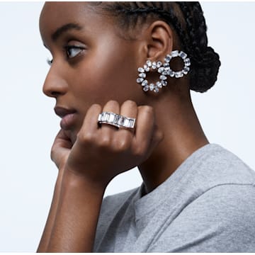 Millenia earrings, Circle, Pear cut crystals, Medium, White, Rhodium plated - Swarovski, 5601509