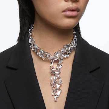 Mesmera Y necklace, Oversized crystals, White, Rhodium plated - Swarovski, 5601526