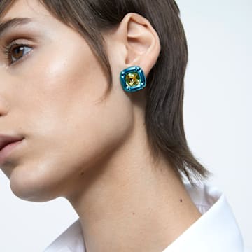 Dulcis Stud Earrings, Cushion cut crystals, Blue - Swarovski, 5601588