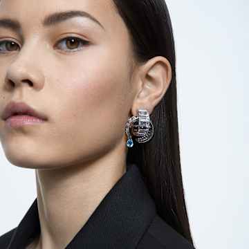 Matrix 大圈耳环, 蓝色, 镀铑 - Swarovski, 5601630