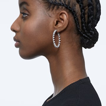 Ortyx hoop earrings, Triangle cut, Large, White, Rhodium plated - Swarovski, 5602230