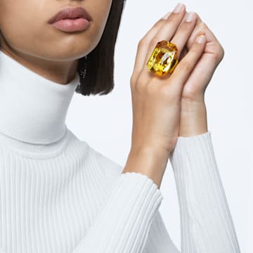 Lucent cocktail ring, Oversized crystal, Octagon cut, Yellow - Swarovski, 5607357