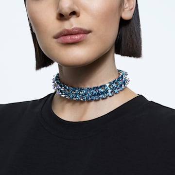 Chroma 束颈项链, 钉状仿水晶, 蓝色, 镀铑 - Swarovski, 5608903