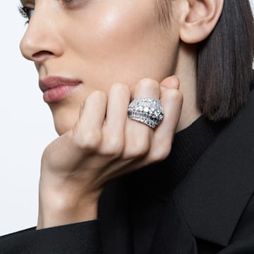 Hyperbola cocktail ring, Mixed cuts, White, Rhodium plated - Swarovski, 5610393