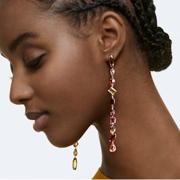 Gema drop earrings, Asymmetrical, Extra long, Multicolored, Gold-tone plated - Swarovski, 5610725
