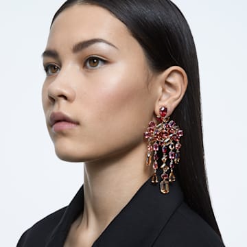 Gema clip earrings, Mixed cuts, Chandelier, Extra long, Multicolored, Gold-tone plated - Swarovski, 5610754