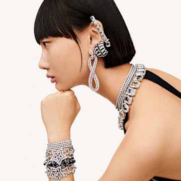 Millenia ear cuff, Enkel, Octagon-slijpvorm, Wit, Rodium toplaag - Swarovski, 5612670