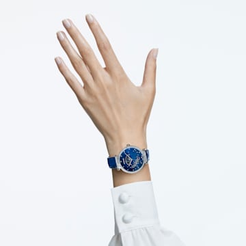 Passage Moon Phase watch, Leather strap, Blue, Stainless steel - Swarovski, 5613320