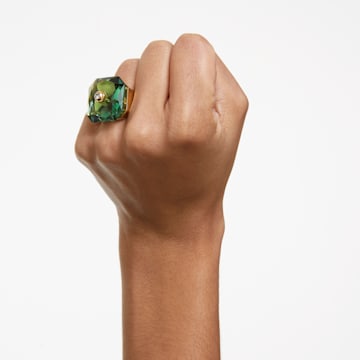 Numina ring, Octagon cut crystal, Green, Gold-tone plated - Swarovski, 5613538