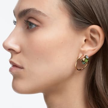 Numina drop earrings, Asymmetrical, Green, Gold-tone plated - Swarovski, 5613541