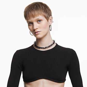 Ortyx necklace, Pyramid cut, Grey, Ruthenium plated - Swarovski, 5613682